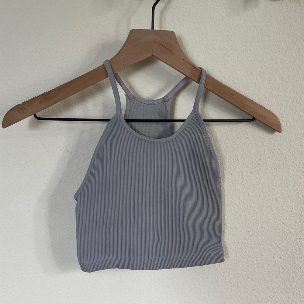 slate blue / gray happiness runs free people sports bra ribbed tank top